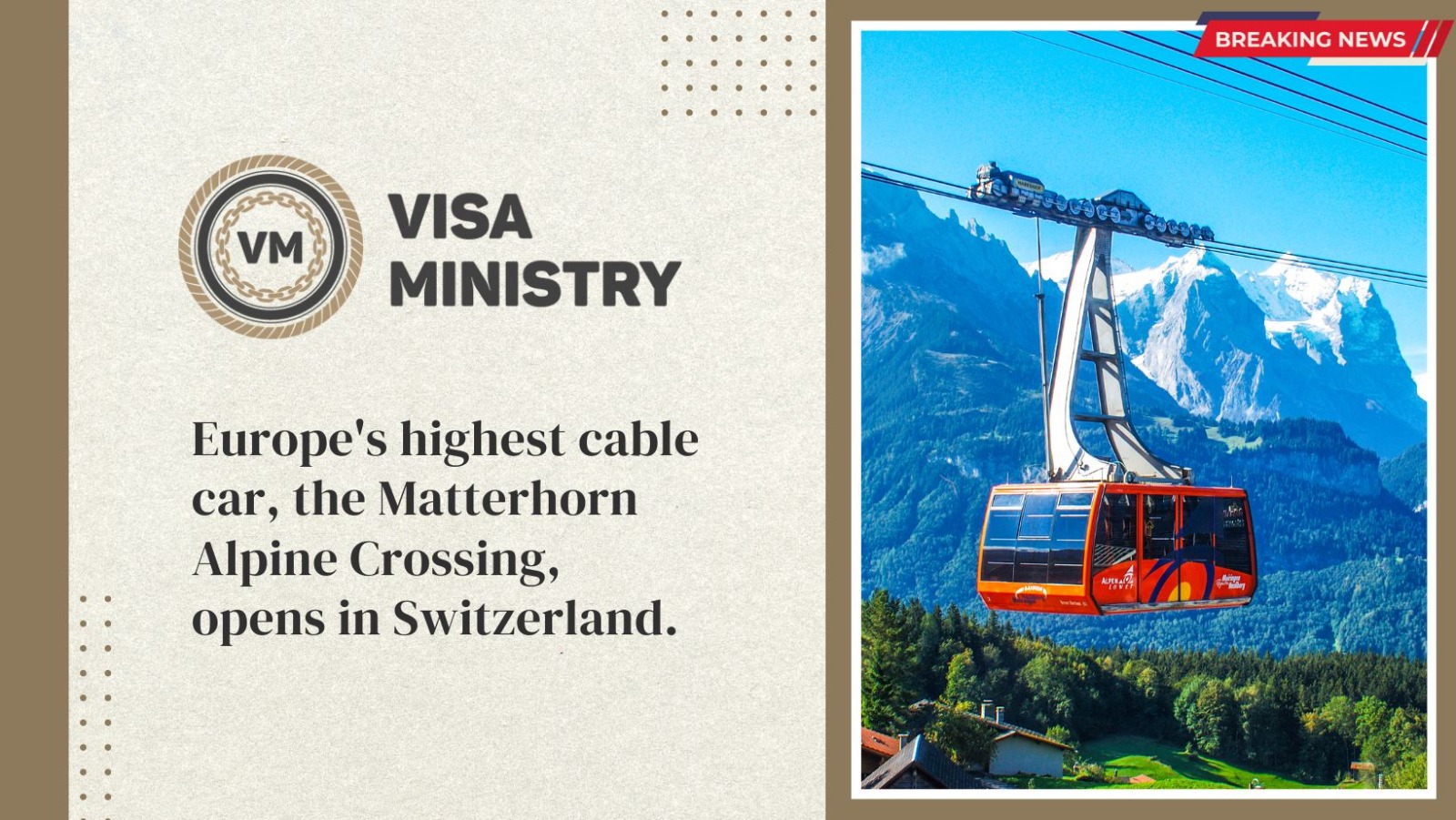 Europe’s highest cable car, the Matterhorn Alpine Crossing, opens in Switzerland.